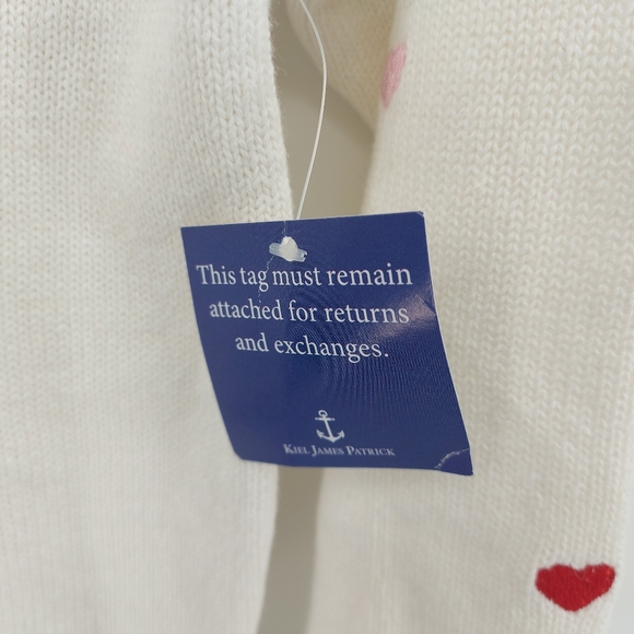 Kiel James Patrick White Cotton Crewneck With Embroidered Hearts Size Medium - Picture 3 of 7